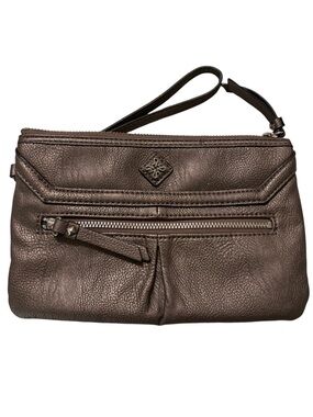 Vera Wang bronze faux leather wristlet